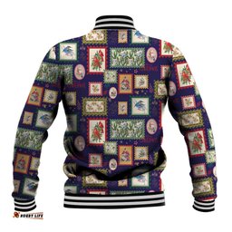 Aussie Birds Christmas La La Land Baseball Jacket Navy Blue Vintage Stamp Edition LT9