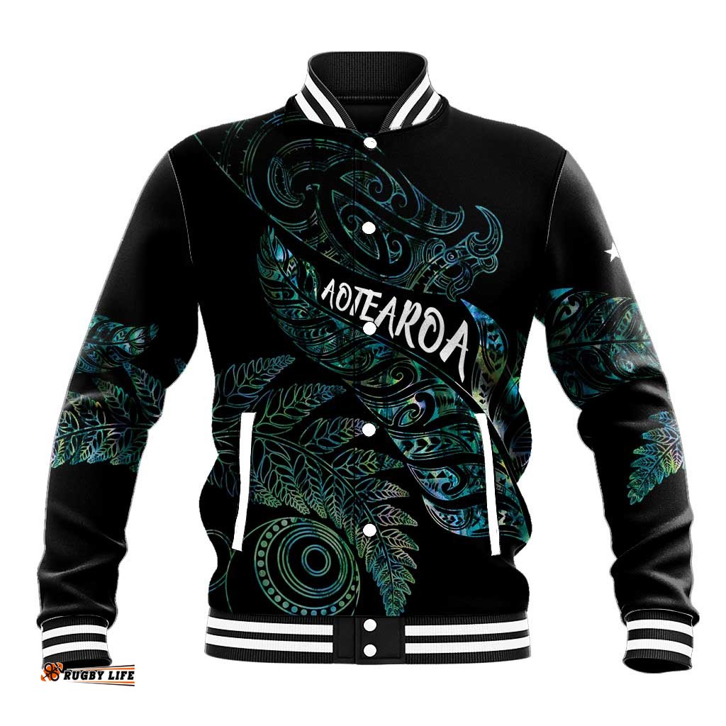 Aotearoa Personalized Lawn Bowls Maori Baseball Jacket New Zealand Paua Shell Tribal Silver Fern LT7