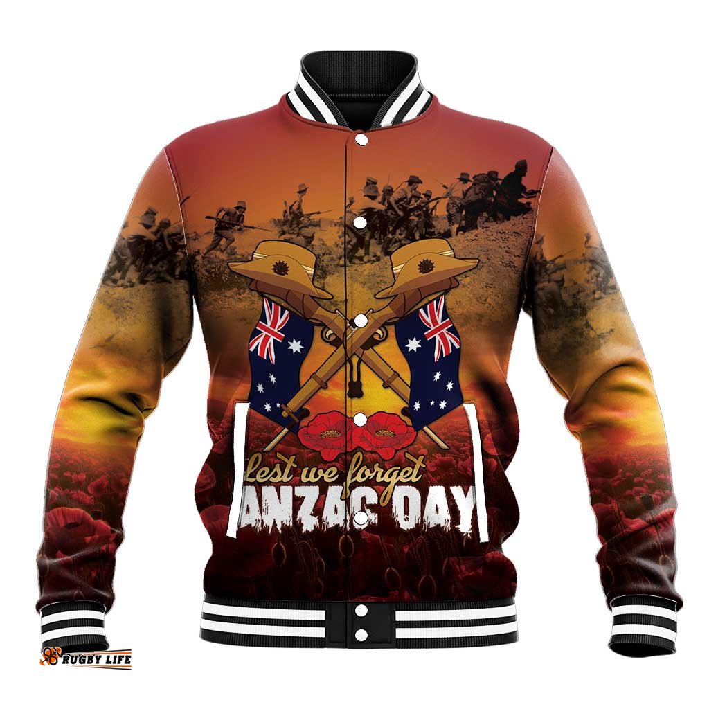 ANZAC Day Lest We Forget Baseball Jacket Australian Veterans Remembrance Tribute LT18