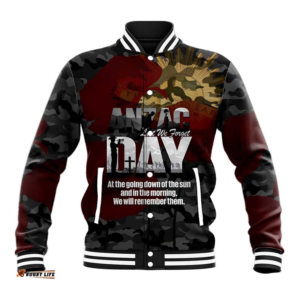Australia ANZAC Day Baseball Jacket We Will Remember Them Poppy Camouflage LT14