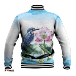 Australia Azure Kingfisher Baseball Jacket Ceyx Azureus Sacred Lotus Watercolor LT14