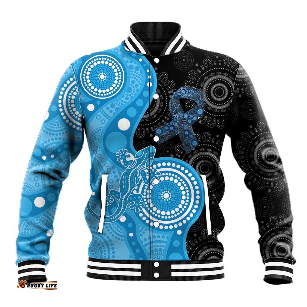 Australia Autism Awareness Month Baseball Jacket Indigenous Lizard With Blue Ribbon LT14