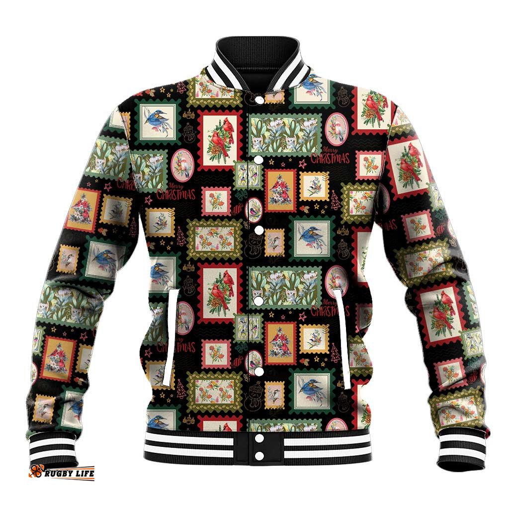 Aussie Birds Christmas La La Land Baseball Jacket Black Vintage Stamp Edition LT9