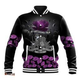 ANZAC Day Remembrance Baseball Jacket Purple Poppy We Will Remember Them LT9