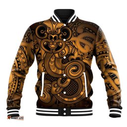 Aotearoa Maori Hei Tiki Baseball Jacket Koura Kowhaiwhai Puhoro Motif LT9