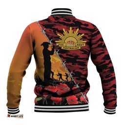 ANZAC Lest We Forget Baseball Jacket Australian Army Poppy Tribute LT15