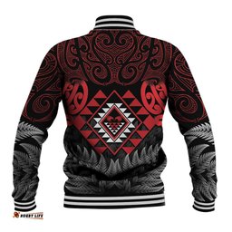 Aotearoa Kiwi Taniko Baseball Jacket Silver Fern With Maori Koru Pattern LT14