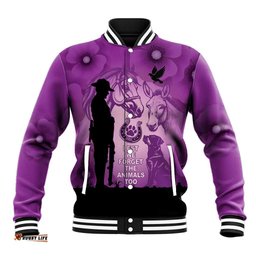 Australia Animals ANZAC Day Baseball Jacket Lest We Forget The Animals Too Purple Poppy LT14