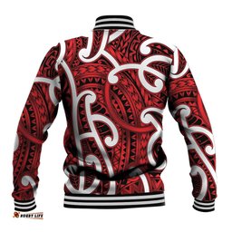 Aotearoa Maori Kowhaiwhai Baseball Jacket Whero Puhoro and Patiki LT9
