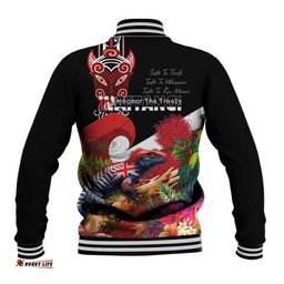 Aotearoa Toitu Te Tiriti Baseball Jacket Waitangi-Honour The Treaty NZ Tuatara and Plants LT03