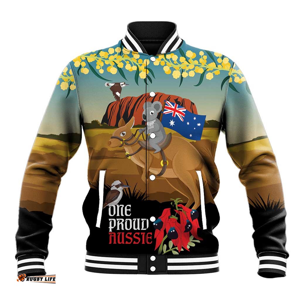 26 January One Proud Aussie Baseball Jacket Kangaroo and Koala Happy Australia Day LT9