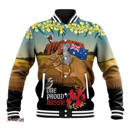 26 January One Proud Aussie Baseball Jacket Kangaroo and Koala Happy Australia Day LT9
