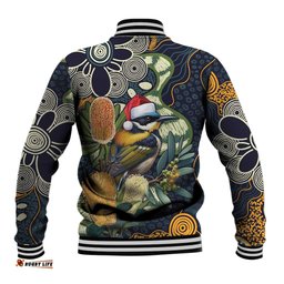 Aussie Honeyeaters Banksia Christmas Baseball Jacket Aboriginal Dots Painting Blue Motif LT9