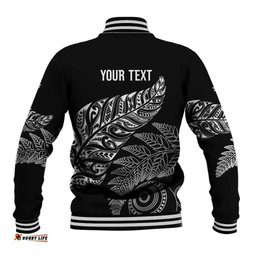 Aotearoa Personalized Lawn Bowls Maori Baseball Jacket New Zealand Black Tribal Silver Fern LT7