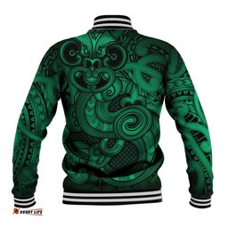Aotearoa Maori Hei Tiki Baseball Jacket Kakariki Kowhaiwhai Puhoro Motif LT9