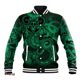Aotearoa Maori Hei Tiki Baseball Jacket Kakariki Kowhaiwhai Puhoro Motif LT9