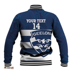 AFL Cats Football Custom Baseball Jacket Geelong Proud Indigenous Art LT14
