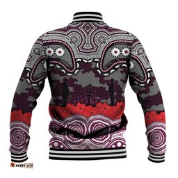 ANZAC Day Manly Warringah Sea Eagles Baseball Jacket Military Memorial Aboriginal Indigenous Art TS04
