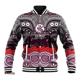 ANZAC Day Manly Warringah Sea Eagles Baseball Jacket Military Memorial Aboriginal Indigenous Art TS04