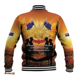 ANZAC Day Baseball Jacket Remembrance Tribute Soldiers And Poppy Field LT05