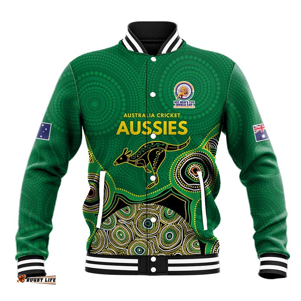 Custom Australia Cricket Spirit 2026 Baseball Jacket World T20 Edition - Green Aboriginal LT9