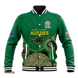 Custom Australia Cricket Spirit 2026 Baseball Jacket World T20 Edition - Green Aboriginal LT9