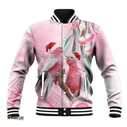 Australia Funny Pink Galah Christmas Baseball Jacket Aboriginal Eucalyptus Blossoms Watercolor LT14
