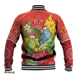 Budgerigar Australia Christmas Baseball Jacket Budgies Golden Wattle Aboriginal Red LT14