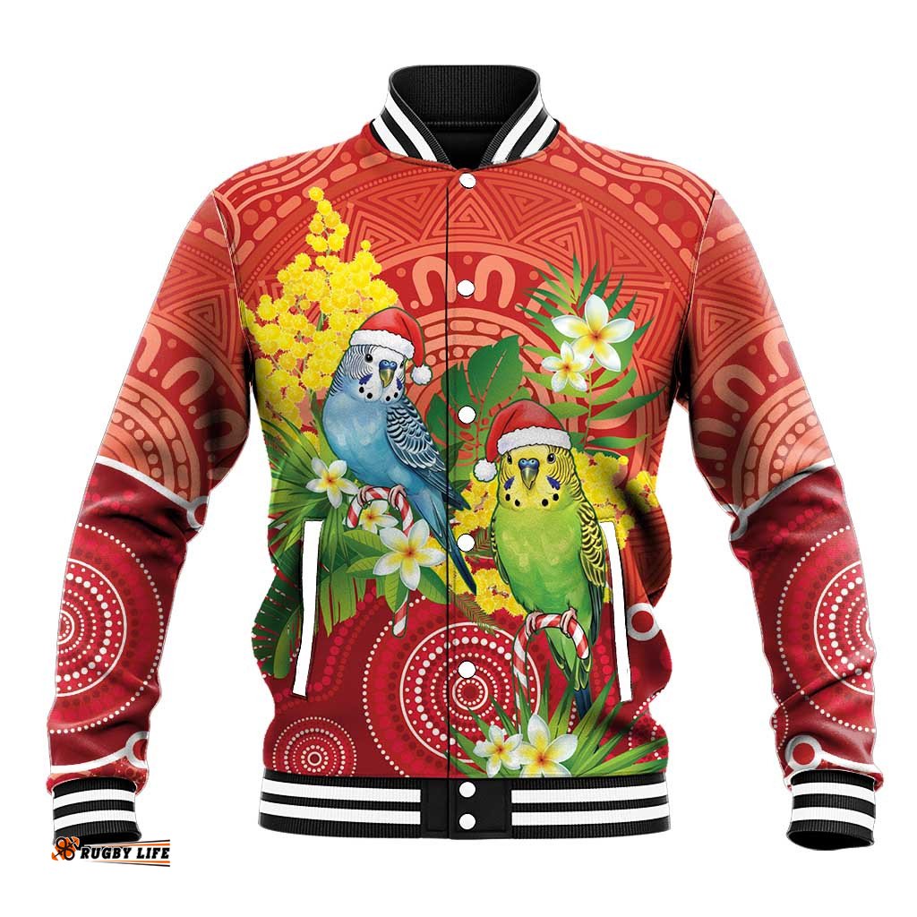 Budgerigar Australia Christmas Baseball Jacket Budgies Golden Wattle Aboriginal Red LT14