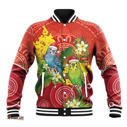 Budgerigar Australia Christmas Baseball Jacket Budgies Golden Wattle Aboriginal Red LT14