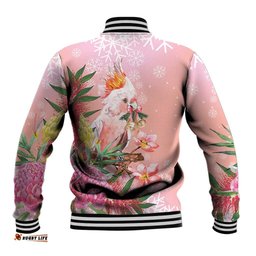 Australia Christmas Pink Cockatoo with Banksia Baseball Jacket Coral Pink LT7