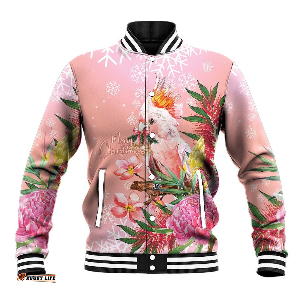 Australia Christmas Pink Cockatoo with Banksia Baseball Jacket Coral Pink LT7