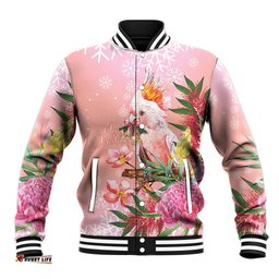 Australia Christmas Pink Cockatoo with Banksia Baseball Jacket Coral Pink LT7