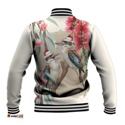 Australia Kookaburra Christmas Baseball Jacket Bottlebrush Eucalyptus Blossoms Watercolor LT14