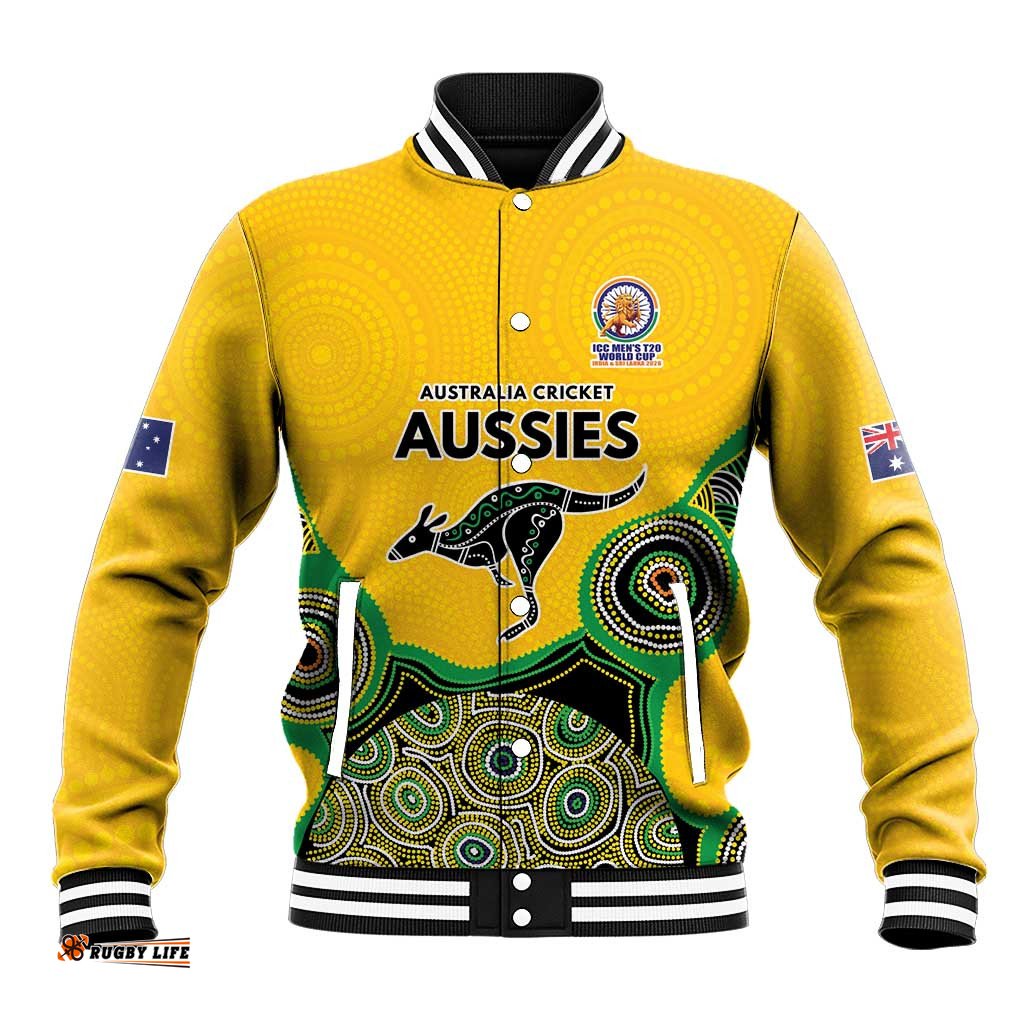 Custom Australia Cricket Spirit 2026 Baseball Jacket World T20 Edition - Gold Aboriginal LT9
