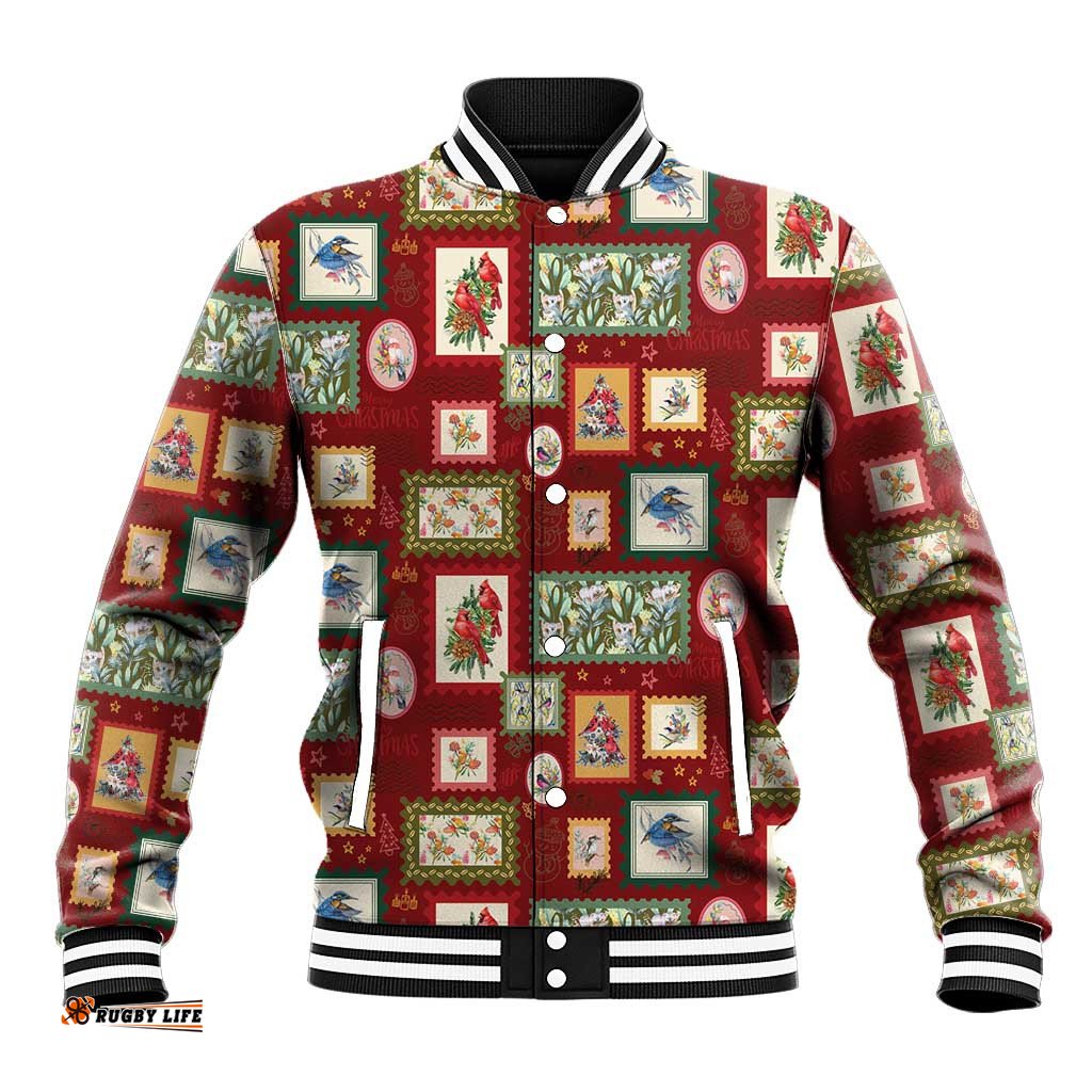 Aussie Birds Christmas La La Land Baseball Jacket Red Vintage Stamp Edition LT9