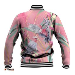 Australia Breast Cancer Awareness Baseball Jacket Pink Galah with Eucalyptus Flowers LT7