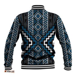 Azure Tukutuku Pattern Aotearoa Baseball Jacket Niho Taniwha and Puhoro Motifs LT7