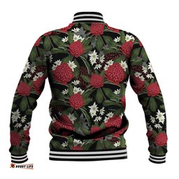 Australia Waratah Flannel Flower Baseball Jacket Aussie Native Flowers Seamless Stylized LT14