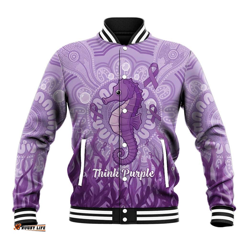 Australia Epilepsy Awareness Baseball Jacket Seahorse Think Purple Ribbon Aboriginal LT14