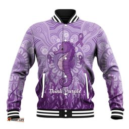 Australia Epilepsy Awareness Baseball Jacket Seahorse Think Purple Ribbon Aboriginal LT14
