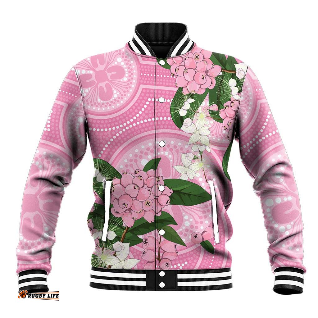 Australia Lilly Pilly Riberry Baseball Jacket Aussie Native Flowers Indigenous Art LT14