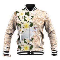 Australia Long-billed Corella Baseball Jacket Cacatua Tenuirostris Plumeria Aboriginal Art LT14