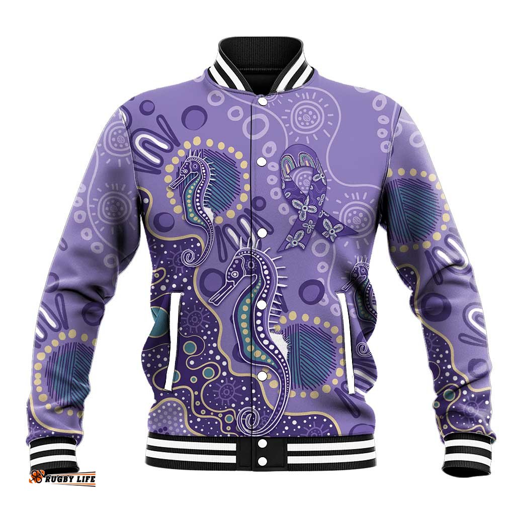 Australia Epilepsy Awareness Baseball Jacket Aboriginal Purple Ribbon with Seahorse LT7