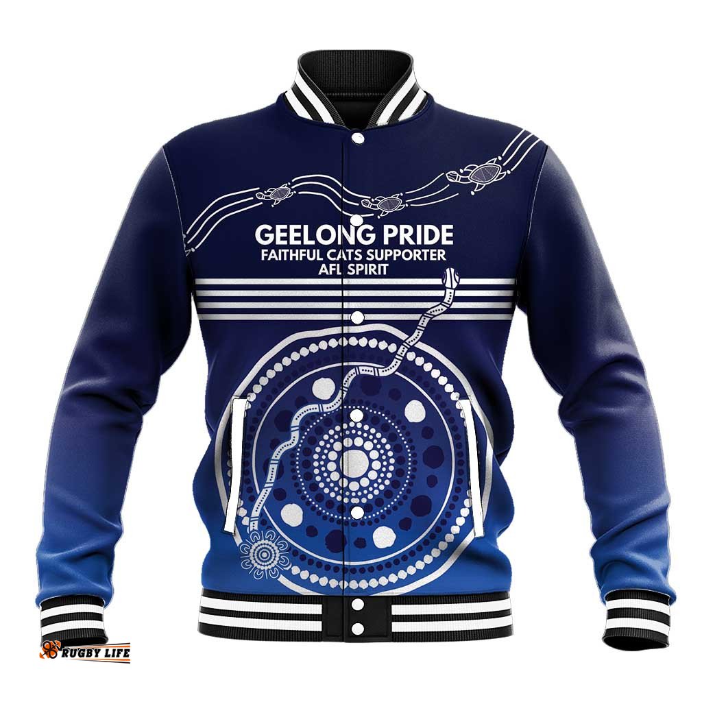 Custom Geelong Pride Baseball Jacket On the Road to Glory Indigenous Aboriginal LT9