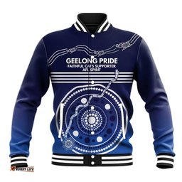 Custom Geelong Pride Baseball Jacket On the Road to Glory Indigenous Aboriginal LT9