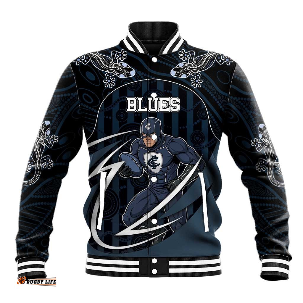 Custom Carlton Navy Baseball Jacket Captain With Aboriginal Art DT05