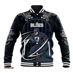 Custom Carlton Navy Baseball Jacket Captain With Aboriginal Art DT05