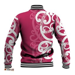 Breast Cancer Awareness Maori Baseball Jacket Koru Kowhaiwhai LT7