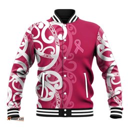 Breast Cancer Awareness Maori Baseball Jacket Koru Kowhaiwhai LT7